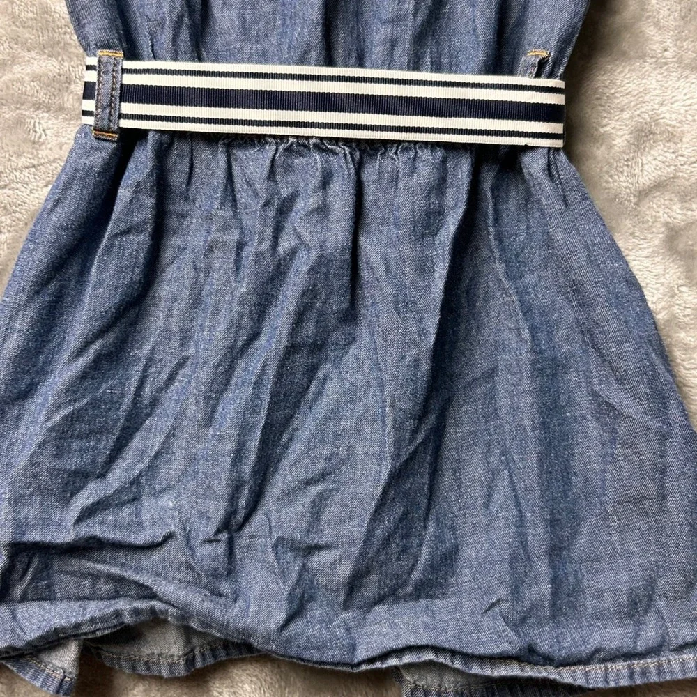 OshKosh B'Gosh Denim Dress 18M Blue Striped‎ Belt Sleeveless Ruffle Girls